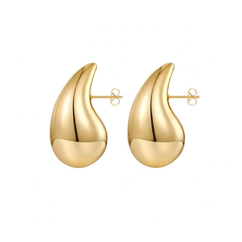 Gold Water Droplet Stud