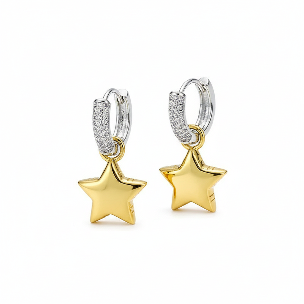 Star Charm Hoop Earrings